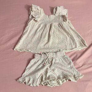 Zara Kids Floral Pajama Set - Cream and Pink